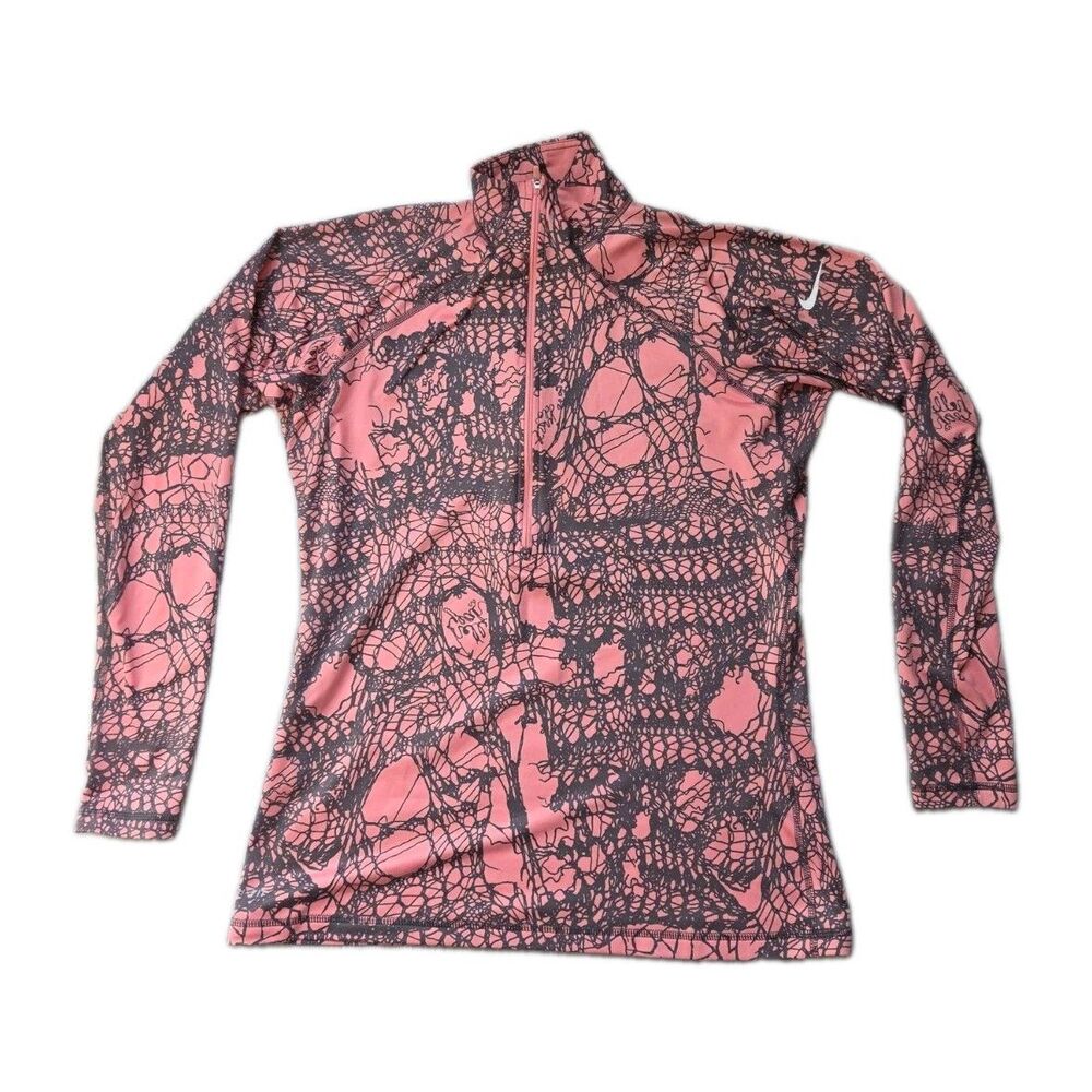 Nike Pro Coral Gray Abstract Print Dri-FIT Half Zip Running Top Womens XL EUC